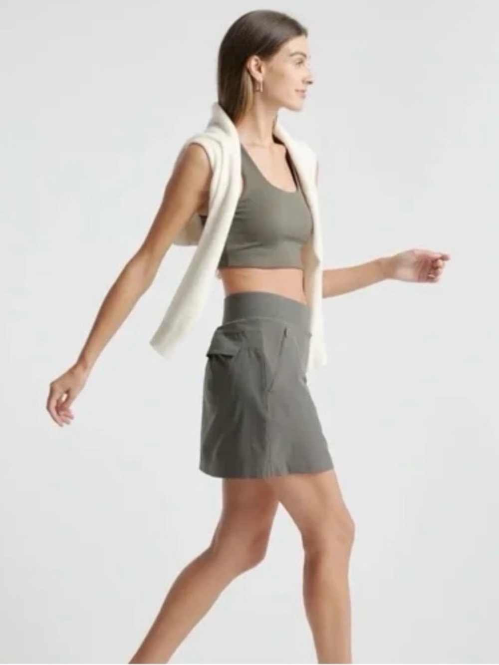 Athleta SoHo Skort activewear tennis pickleball gym hiking Olive green 14 T